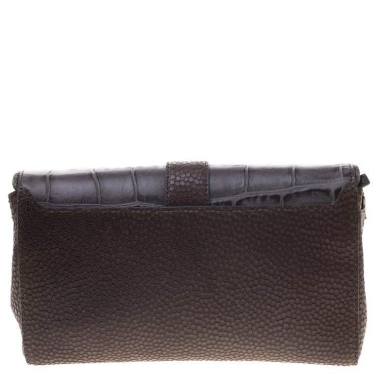 مملوكة مسبقًا Givenchy Grey/Beige Croc and Lizard Embossed Leather Obsedia Shoulder Bag
