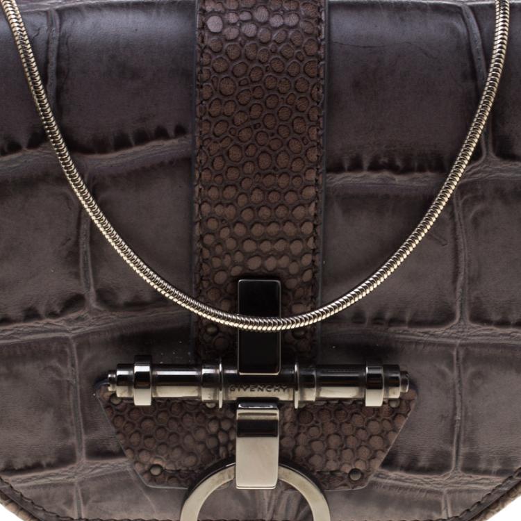 مملوكة مسبقًا Givenchy Grey/Beige Croc and Lizard Embossed Leather Obsedia Shoulder Bag