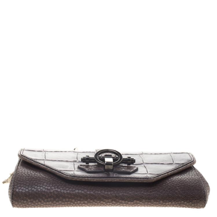 مملوكة مسبقًا Givenchy Grey/Beige Croc and Lizard Embossed Leather Obsedia Shoulder Bag