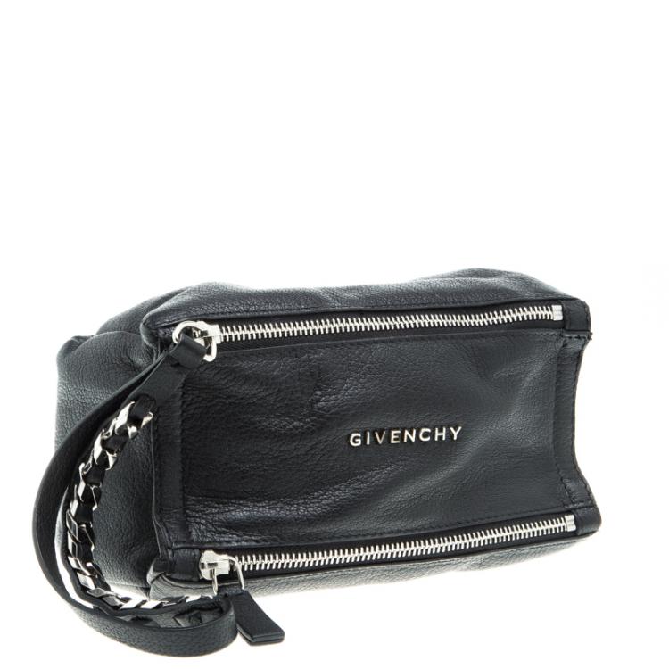 Pre Owned Givenchy Black Leather Pandora Wristlet Clutch