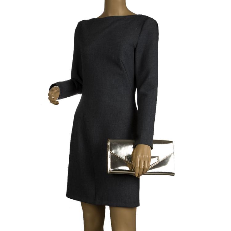 Pre Owned Givenchy Gold Patent Leather Antigona Enveloped Clutch