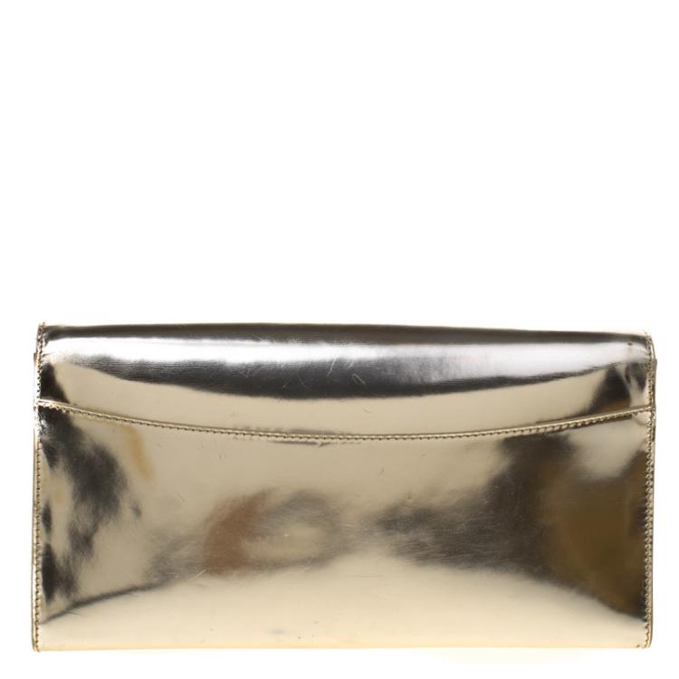 Pre Owned Givenchy Gold Patent Leather Antigona Enveloped Clutch