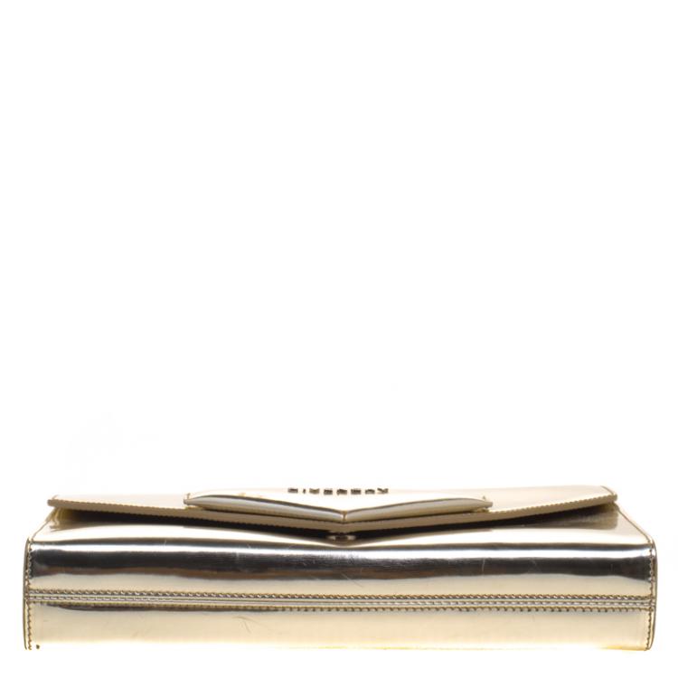 Pre Owned Givenchy Gold Patent Leather Antigona Enveloped Clutch