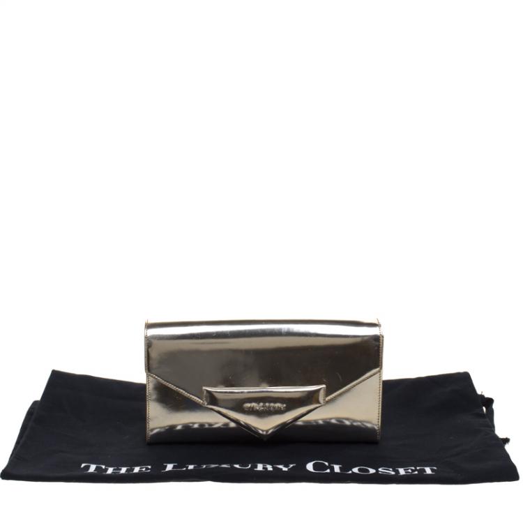 Pre Owned Givenchy Gold Patent Leather Antigona Enveloped Clutch