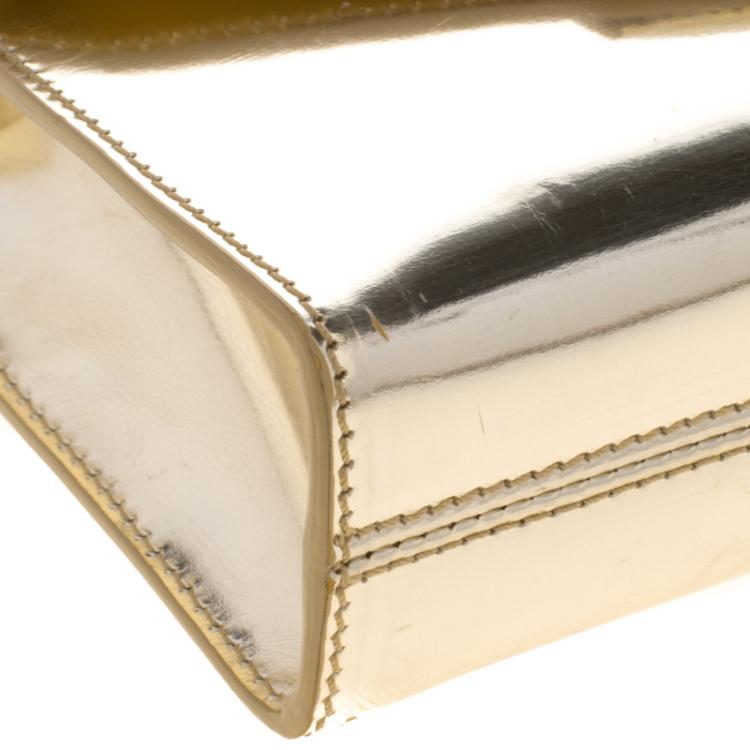 Pre Owned Givenchy Gold Patent Leather Antigona Enveloped Clutch