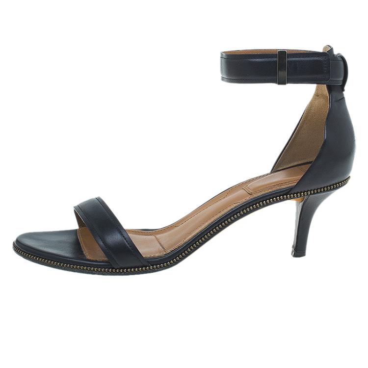 Pre Owned Givenchy Black Leather Nadia Ankle Strap Sandals Size 37