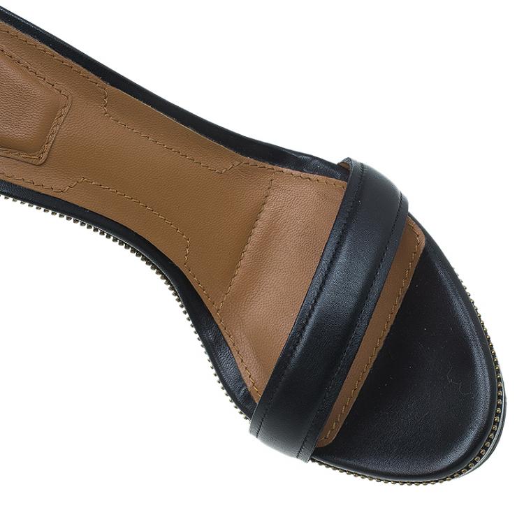 مملوكة مسبقًا Givenchy Black Leather Zipper Trim Platform Ankle Strap Wedge Sandals Size 37