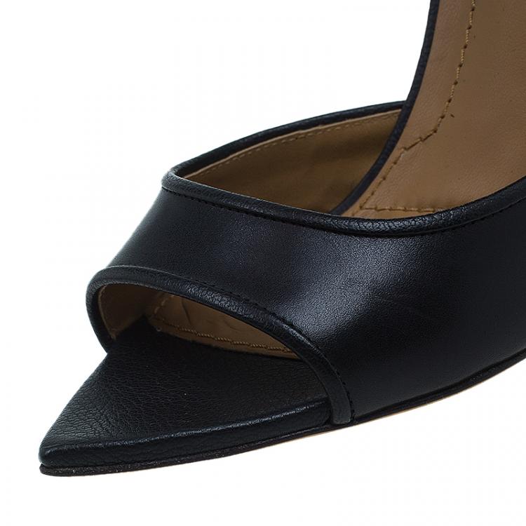 Pre Owned Givenchy Black Leather Sharktooth Ankle Wrap Sandals  Size 37