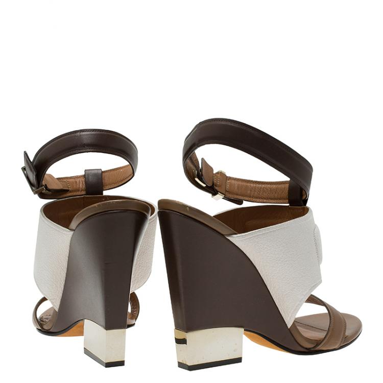 Pre Owned Givenchy Two Tone Leather Ankle Strap Wedge Sandals Size 41