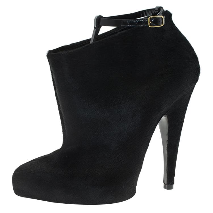 Pre Owned Givenchy Black Calf Hair Ankle Boots Size 39
