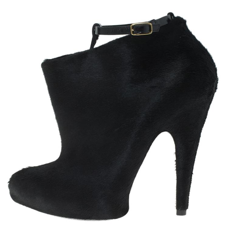 Pre Owned Givenchy Black Calf Hair Ankle Boots Size 39