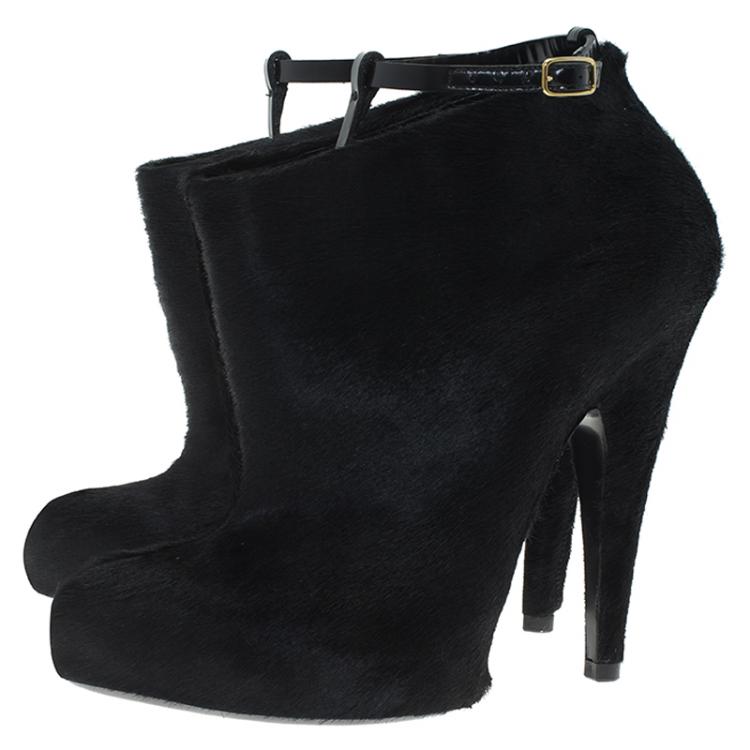 Pre Owned Givenchy Black Calf Hair Ankle Boots Size 39