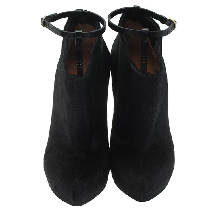 Pre Owned Givenchy Black Calf Hair Ankle Boots Size 39