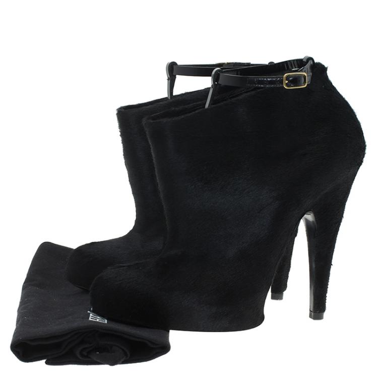Pre Owned Givenchy Black Calf Hair Ankle Boots Size 39