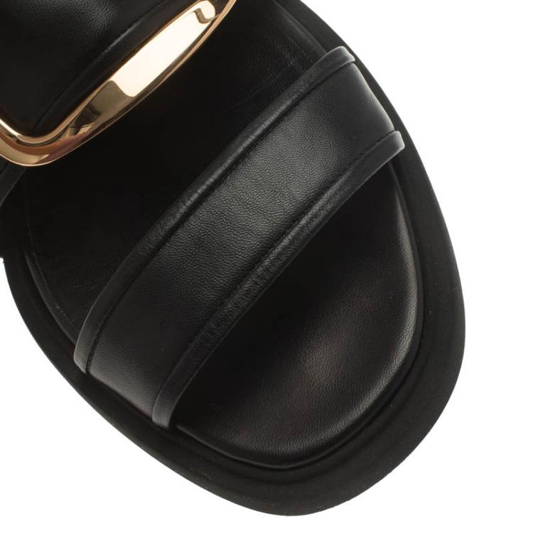 Pre Owned Givenchy Black Leather Victor Buckle Flat Sandals Size 39