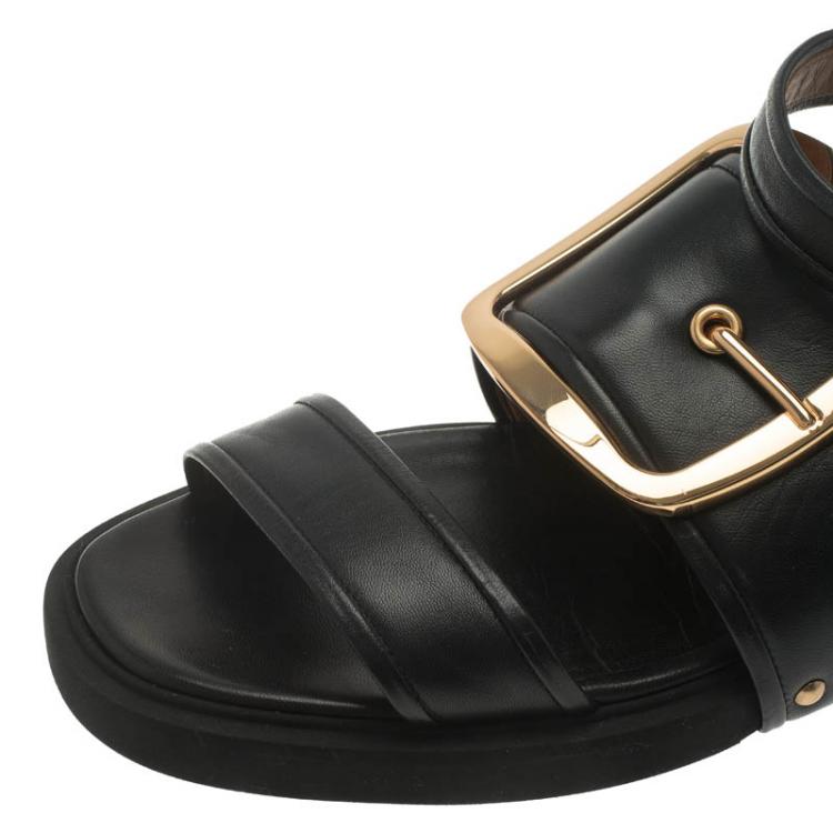 Pre Owned Givenchy Black Leather Victor Buckle Flat Sandals Size 39