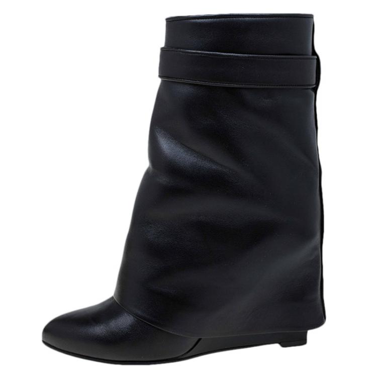 Givenchy Black Leather Shark Lock Wedge Ankle Boots Size 37 Givenchy | TLC