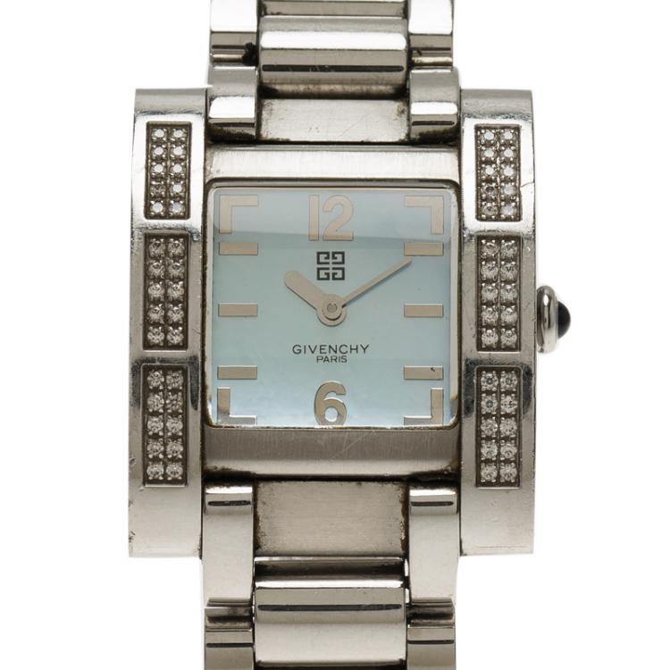 Pre Owned Givenchy Blue Mother of Pearl Stainless Steel Koleos Women's Wristwatch 29MM