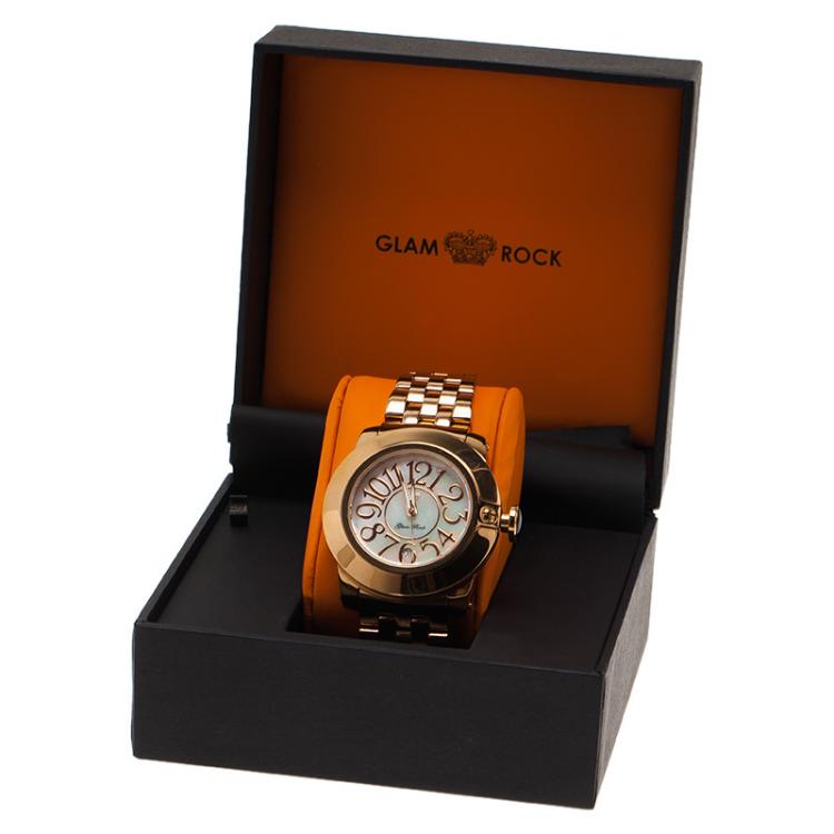 Pre Owned Glam Rock White Stainless Steel Miami Women's Wristwatch 44MM