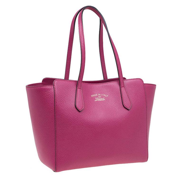 Pre Owned Gucci Fuchsia Leather Small Swing Tote