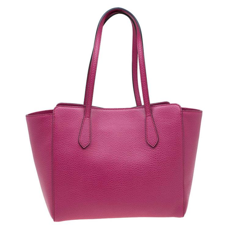 Pre Owned Gucci Fuchsia Leather Small Swing Tote