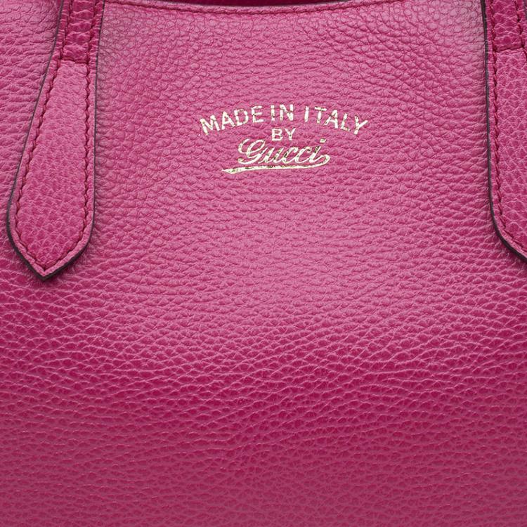 Pre Owned Gucci Fuchsia Leather Small Swing Tote