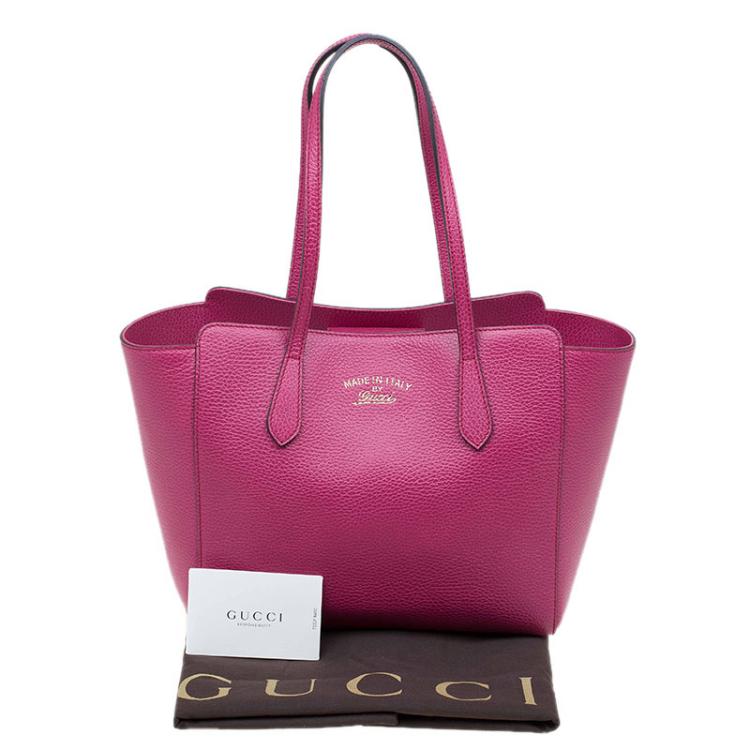 Pre Owned Gucci Fuchsia Leather Small Swing Tote