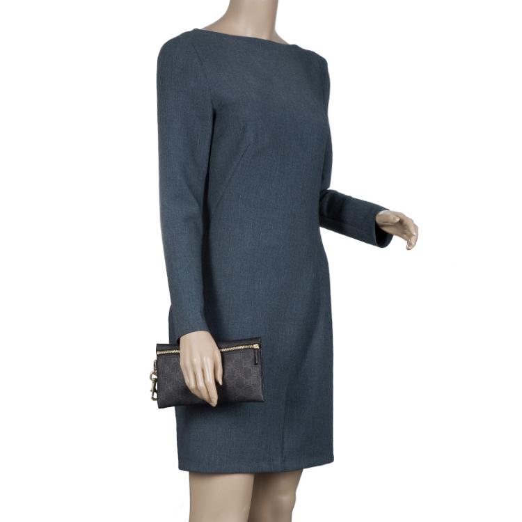 Pre Owned Gucci Dark Brown GG Coated Canvas Pouch