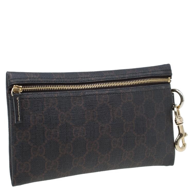 Pre Owned Gucci Dark Brown GG Coated Canvas Pouch