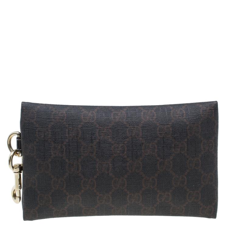 Pre Owned Gucci Dark Brown GG Coated Canvas Pouch