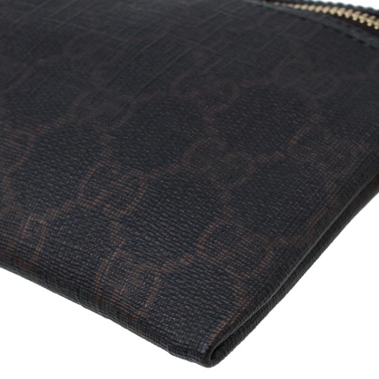 Pre Owned Gucci Dark Brown GG Coated Canvas Pouch