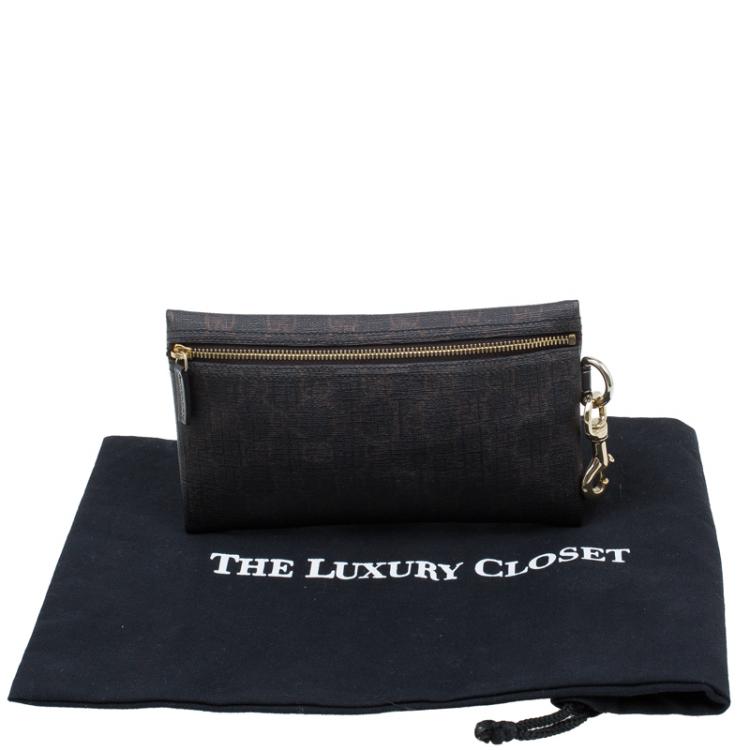 Pre Owned Gucci Dark Brown GG Coated Canvas Pouch