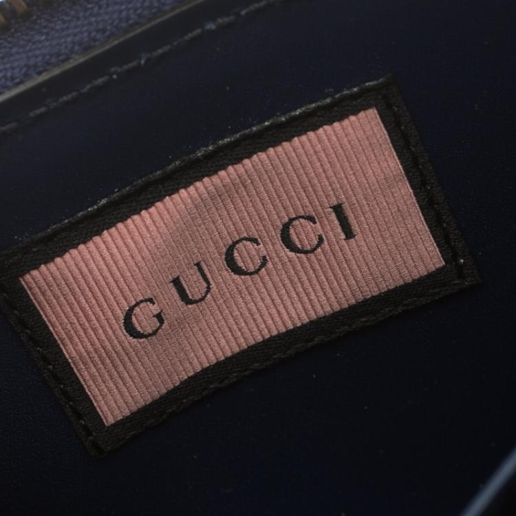 Pre Owned Gucci Black Ghost Print Leather Zip Around Card Case