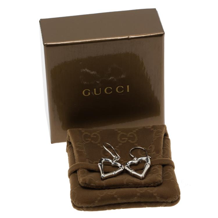 Pre Owned Gucci Bamboo Heart Silver Hook Earrings