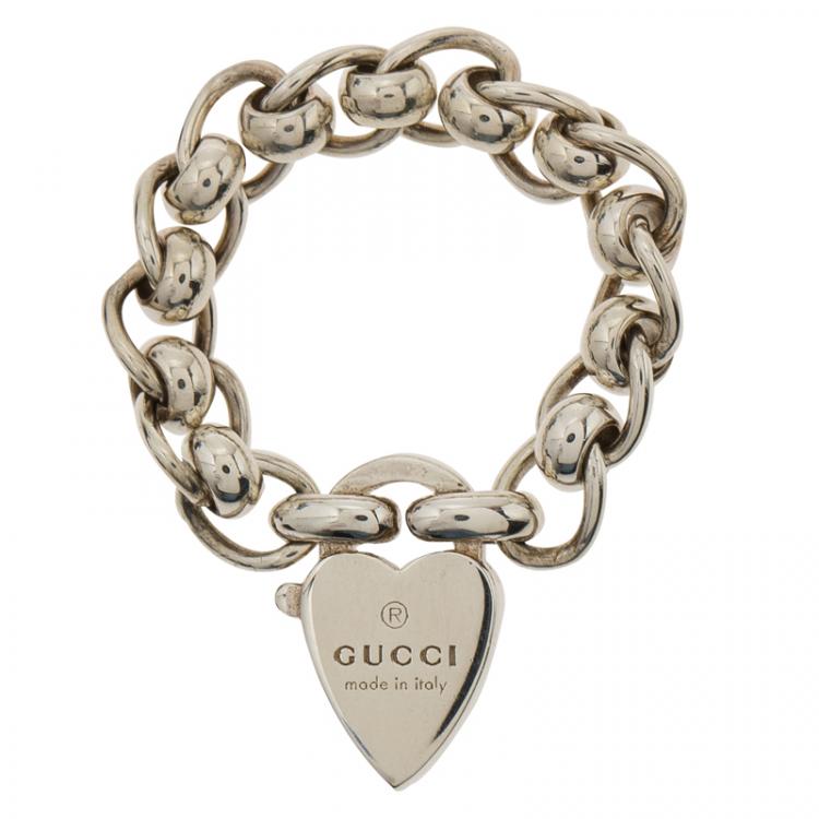 Pre Owned Gucci Heart Silver Chain Ring Size 49