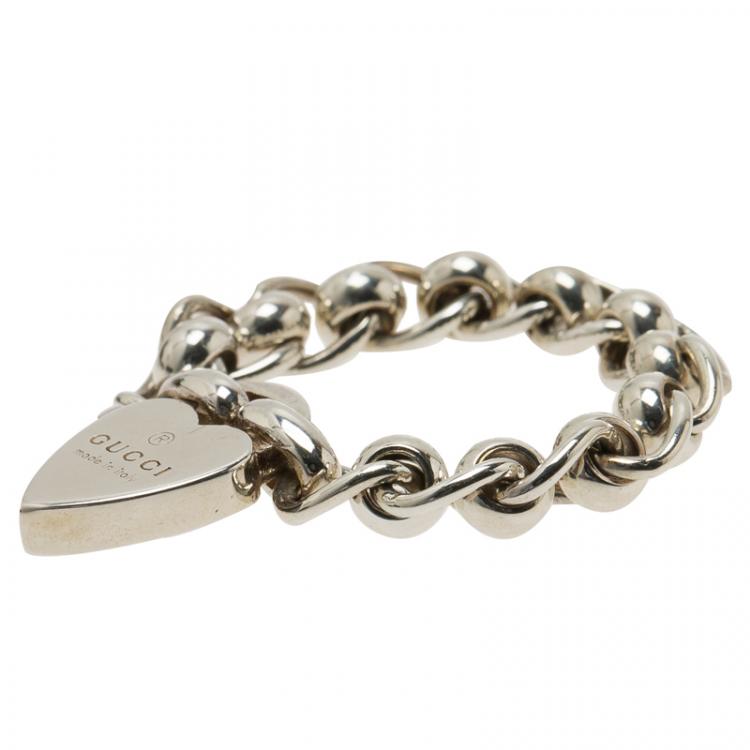 Pre Owned Gucci Heart Silver Chain Ring Size 49