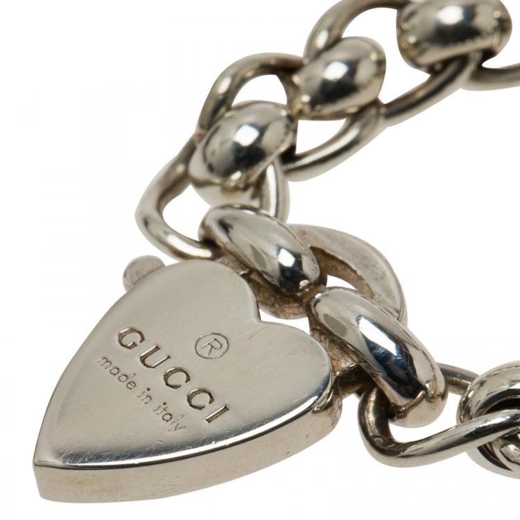 Pre Owned Gucci Heart Silver Chain Ring Size 49