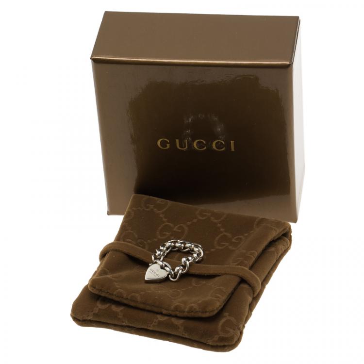 Pre Owned Gucci Heart Silver Chain Ring Size 49