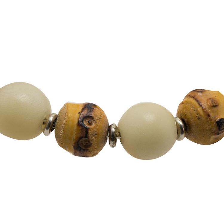 Pre Owned Gucci Bamboo and Tagua Beaded Silver Bracelet