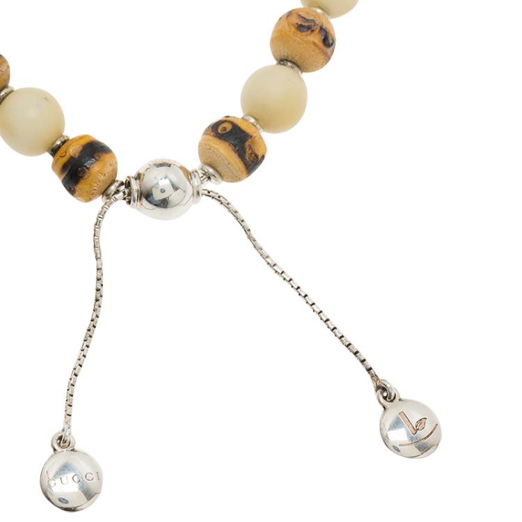 Pre Owned Gucci Bamboo and Tagua Beaded Silver Bracelet