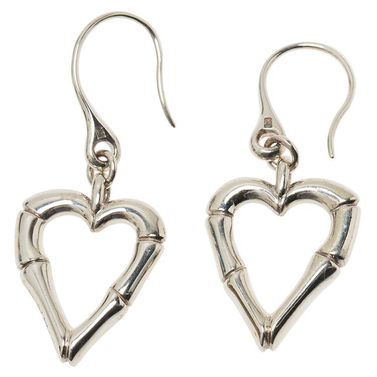 Pre Owned Gucci Bamboo Heart Silver Hook Earrings