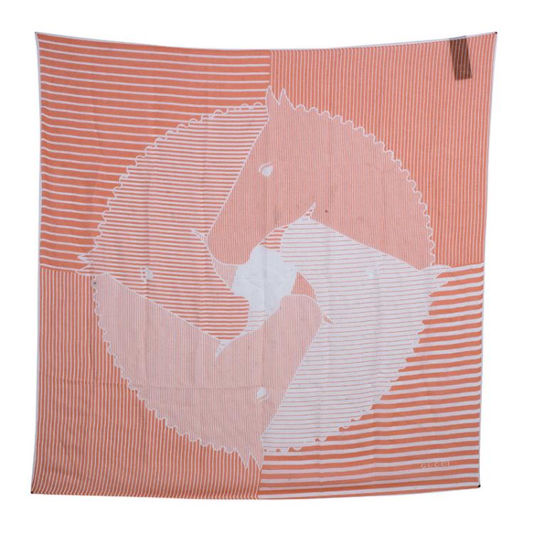 مملوكة مسبقًا Gucci Orange and White Striped Silk Square Scarf