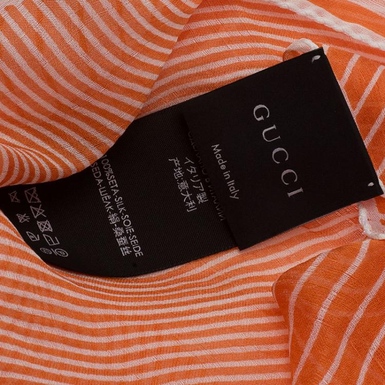 مملوكة مسبقًا Gucci Orange and White Striped Silk Square Scarf