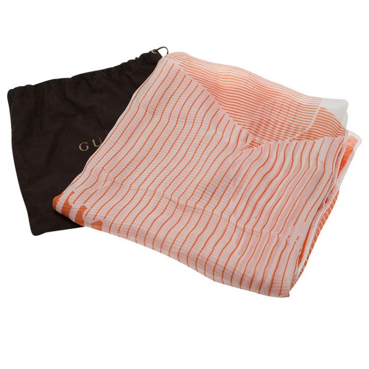 مملوكة مسبقًا Gucci Orange and White Striped Silk Square Scarf