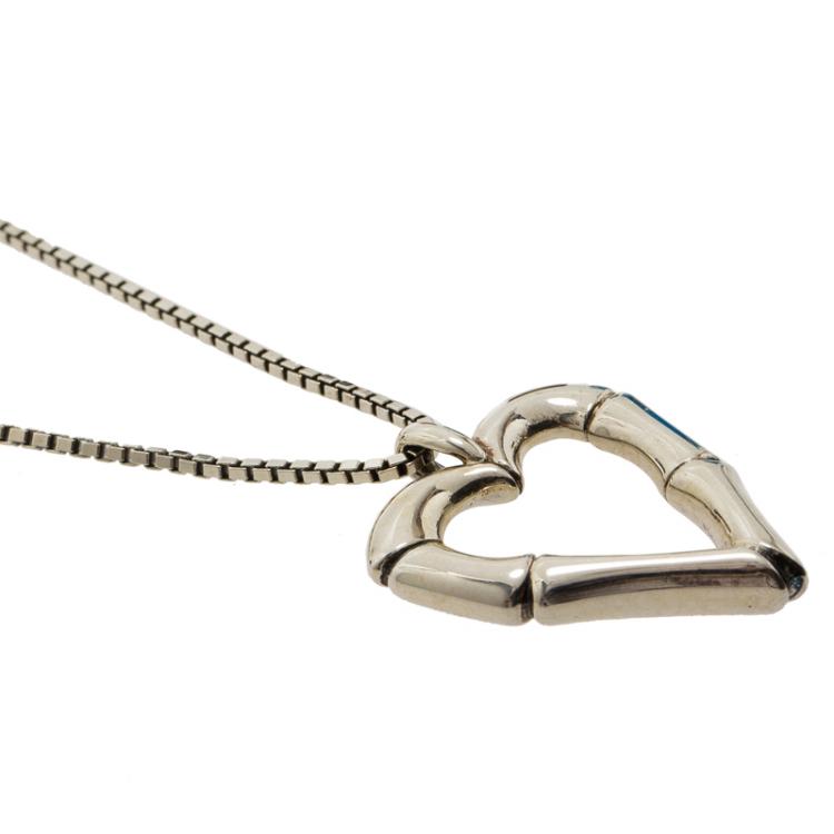 Pre Owned Gucci Bamboo Heart Silver Pendant Necklace
