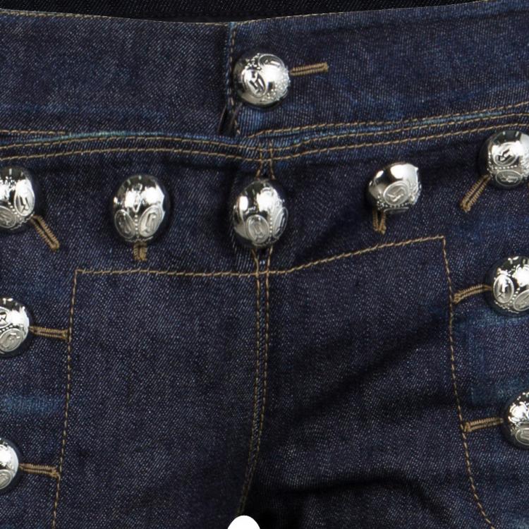 Pre Owned Gucci Indigo Dark Wash Denim Buttoned Panel Detail Skinny Jeans XS