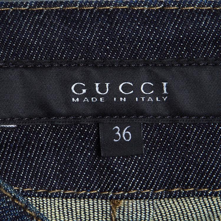 Pre Owned Gucci Indigo Dark Wash Denim Buttoned Panel Detail Skinny Jeans XS