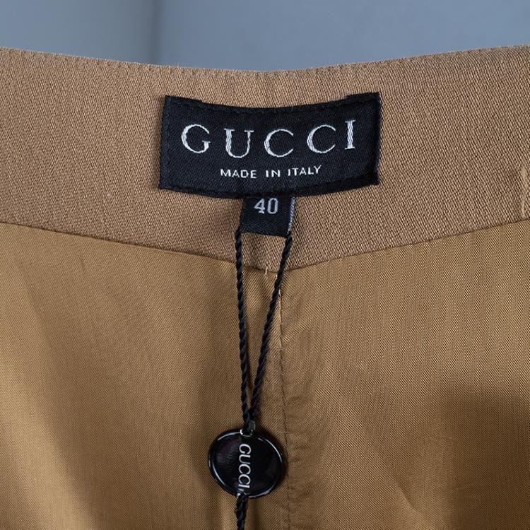 Pre Owned Gucci Dark Beige Wide Leg Trousers S