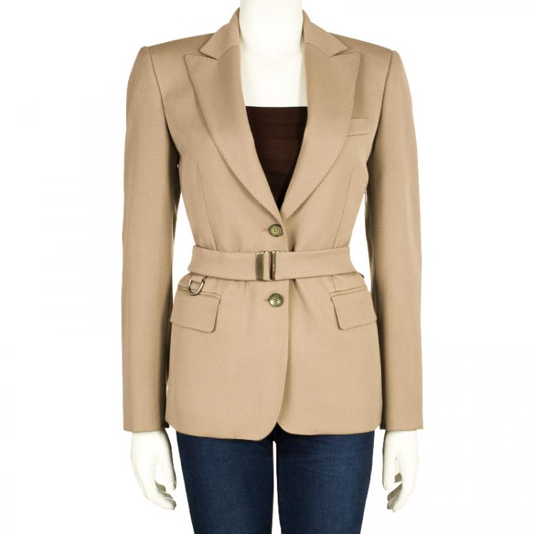 Pre Owned Gucci Beige Belted Blazer S