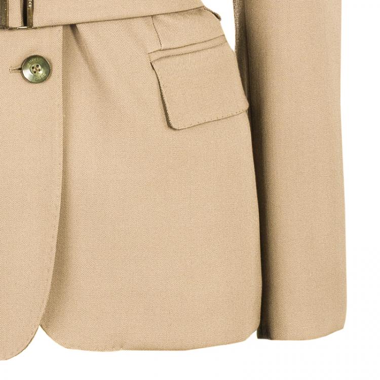 Pre Owned Gucci Beige Belted Blazer S